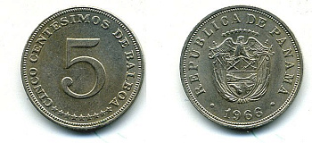 Панама 5 сентесимо 1966 KM 23.2 медно-никель 29-1231