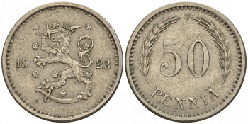 ФИНЛЯНДИЯ 50 ПЕННИ 1923 S KM 26 медно-никель 4547-1149