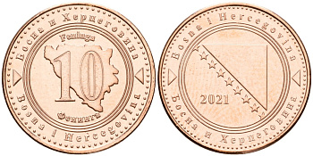 Босния и Герцеговина 10 фенигов 2021 KM 115 сталь плакированная медью UNC 4602-1018