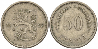 ФИНЛЯНДИЯ 50 ПЕННИ 1923 S KM 26 медно-никель 4547-1149