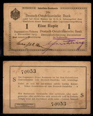 Германская Восточная Африка 1 рупия 1915 Pick 9A b (5) бумага 8564-41-3-2