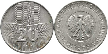 Польша 20 злотых 1976 MW KM 67 медно-никель 111-221