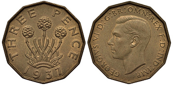 Великобритания 3 пенса 1937 Георг VI (1936-1952) KM 849, Spink 4112 никель латунь 4538-1112