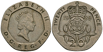 Великобритания 20 пенсов 1989 Елизавета II (1952-2022) KM 939, Spink 4361 (G2) медно-никель 4135-144
