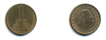 НИДЕРЛАНДЫ 1 ЦЕНТ 1978 ЮЛИАНА KM 180 бронза 54-135