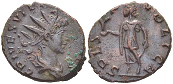 Римская Империя, императоры в Галлии антониниан 273 - 274 Тетрик II, C PIV ESV TETRICVS CAES, бюст цезаря / SPES PVBLICA, Спея, персонификация Надежды, Августа Треверов RIC 272 биллон 1073-20-82