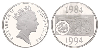 Австралия 1 доллар 1994 10 лет выпуску монет 1 доллар KM 258a серебро PROOF 11-070-34