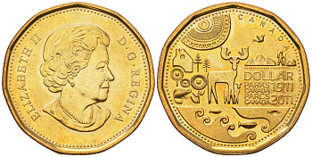 Канада 1 доллар 2011 100 лет организации Парки Канады KM 1166 никель плакированный бронзой UNC 4140-425