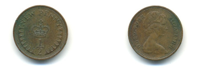 Великобритания 1/2 пенни 1971 Елизавета II (1952-2022) KM 914, Spink 4239 бронза 80-1017