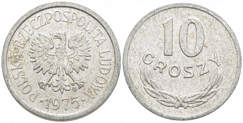ПОЛЬША 10 ГРОШЕЙ 1975 MW KM АА47 алюминий 112-1214