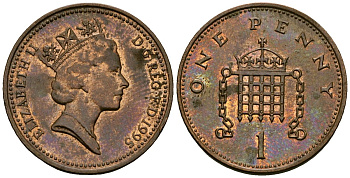 Великобритания 1 пенни 1995 Елизавета II (1952-2022) KM 935a, Spink 4391 (B4) сталь плакированная медью 4176-627