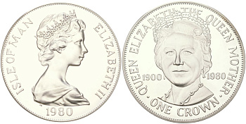 Остров Мэн 1 крона 1980 80 лет со дня рождения Королевы-матери KM 28b серебро PROOF 1529-1031