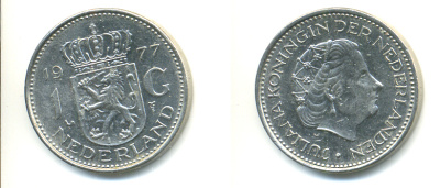 Нидерланды 1 гульден 1977 Юлиана (1948-1980) KM 184a никель 83-814