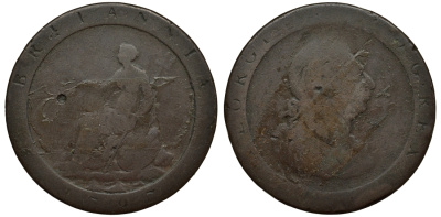 Великобритания 1 пенни 1797 Георг III (1760-1820) KM 618, Spink 3777 медь 1066-7-44