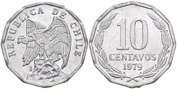 Чили 10 сентаво 1979 KM 205a алюминий 4402-433