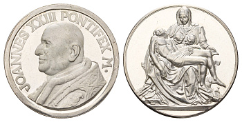 Ватикан медаль в честь избрание папой римским Иоанна XXIII ND (1958) Иоанн XXIII, Пьета Микеланджело, диаметр 35 мм, вес 16,6 гр бронза плакированная серебро 4667-1134