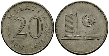 Малайзия 20 сенов 1973 здание парламента KM 4 медно-никель 4138-955