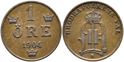 Швеция 1 эре 1904 Оскар II (1872-1907) король Швеции и Норвегии KM 750 бронза 176-868