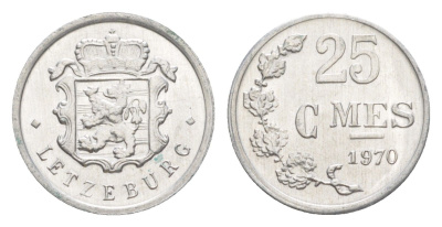 Люксембург 25 сантимов 1970 Герцог Жан (1964-1999) KM 45a алюминий 4643-431