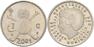 Нидерланды 1 гульден 2001 прощай гульден, детский рисунок, лев с флагом в руках KM 233 никель 4141-142