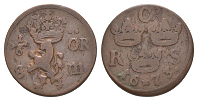 Швеция 1/6 эре 1673 Карл XI (1660-1697), была в обращении на территории России KM 254 медь 4656-134