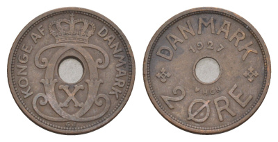 Дания 2 эре 1927 HCN, Кристиан X (1912-1947) KM 827 бронза 4658-166