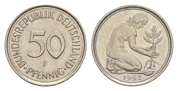 Германия 50 пфеннигов 1992 F KM 109, J. 384 медно-никель 4627-769