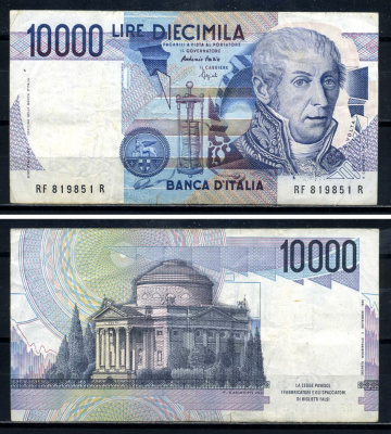 Италия 10000 лир 1984 Вольта, музей Храм Вольтиано Pick 112с бумага 8590-14-3-1