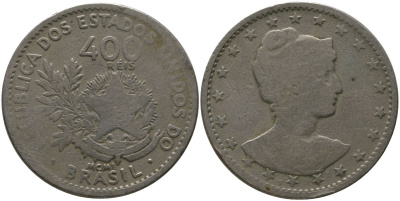 Бразилия 400 реалов (рейсов) 1901 MCMI KM 505 медно-никель 4557-1243