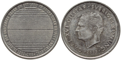 Швеция 1 крона 2009 Карл XVI Густав (1973- ) KM 894 медно-никель 84-215