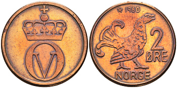 Норвегия 2 эре 1960  КМ 410 бронза    4177-336