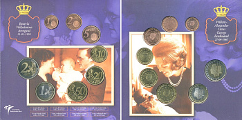 Нидерланды евронабор из 8 монет + медаль 2003 на рождение принцессы Катарины Амалии 7 декабря 2003 UNC 7-6-1-12