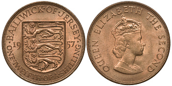 Джерси 1/12 шиллинга 1957 Елизавета II (1952-2022) KM 21 бронза UNC 41-524