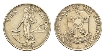 Филиппины 10 сентаво 1964 KM 188 медь цинк никель 4668-664