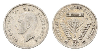 ЮАР 3 пенса 1943 Георг VI (1936-1952) KM 26 серебро 4549-252