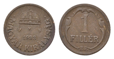 Венгрия 1 филлер 1933 KM 505 бронза 44-1219