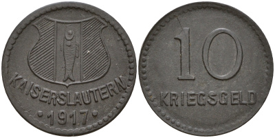 Кайзерслаутерн 10 пфеннигов 1917 Funck 231.2 цинк 4606-155