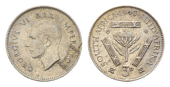 ЮАР 3 пенса 1944 Георг VI (1936-1952) KM 26 серебро 4549-349