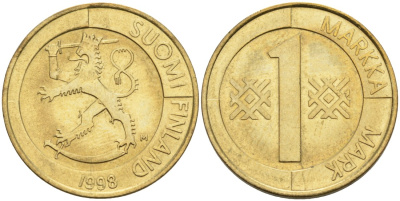 ФИНЛЯНДИЯ 1 МАРКА 1998 M KM 76 алюминиевая бронза 4563-552