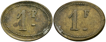 Франция 1 франк XIX-XX век ресторанный жетон латунь 4166-637