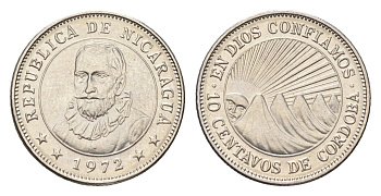 Никарагуа 10 сентаво 1972 год-тип KM 17.2a сталь плакированная никелем UNC 4668-828