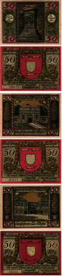 ВЕЗЕЛЬ, ГЕРМАНИЯ НАБОР ИЗ 3 БАНКНОТ 1921 НОТГЕЛЬД, ЗЕМЛЯ СЕВЕРНЫЙ РЕЙН-ВЕСТФАЛИЯ, 3 Х 50 ПФЕННИГОВ ARNOLD KELLER 1409.1 бумага 7487-56-1