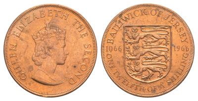 Джерси 1/12 шиллинга 1966 900 лет Нормандскому завоеванию KM 26 бронза UNC 4634-312