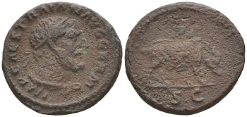 Римская Империя квадранс 81 - 96 Траян, голова Геркулеса, IMP CAES TRAIAN AVG GERM / кабан, SC, Рим (из немецкой коллекции 1-й половины XX века) RIC 702 бронза 1073-15-97