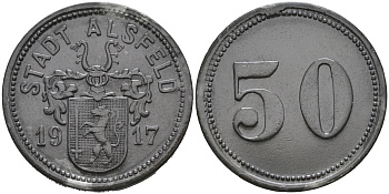 АЛЬСФЕЛЬД 10 ПФЕННИГОВ 1917 НОТГЕЛЬД, ЗЕМЛЯ ГЕССЕН цинк 75-1527