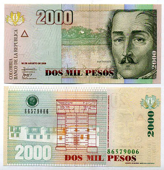 Колумбия 2000 песо 2008 генерал Франсиско де Паула Сантандер Pick 457 i бумага UNC (пресс) 447-86-2