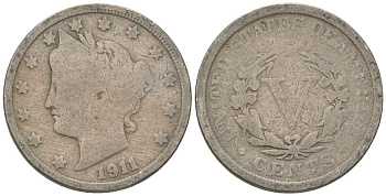 США 5 центов 1911 голова свободы KM 112 медно-никель 3336-326