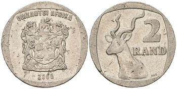 ЮАР 2 ранда 2000 KM 165 медь плакированная медно-никелем 4364-2016