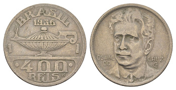Бразилия 400 реалов 1936 Освалду Крус KM 539 медно-никель 4624-1215