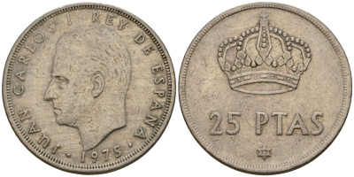 Испания 25 песет 1975 (77) Хуан Карлос I (1975-2014) KM 808 медно-никель 94-732